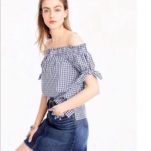 J Crew Gingham off-the-shoulder top